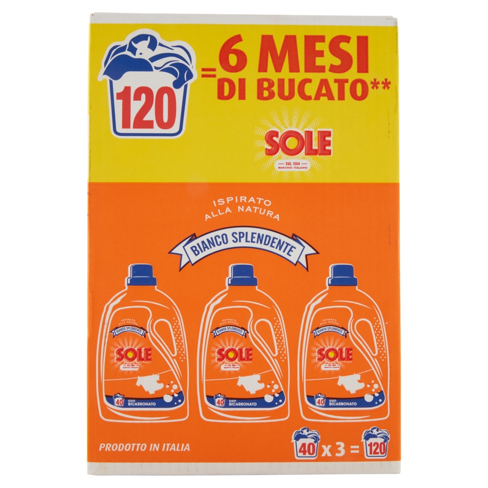 Sole Detersivo lavatrice Bianco Splendente 120 lavaggi 3 x 2 L